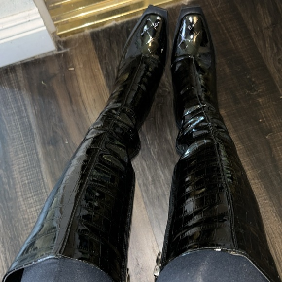 EUC Princess Poly Faux Black Patent Leather Crocodile Boots 7 MSRP $80 - Picture 11 of 12